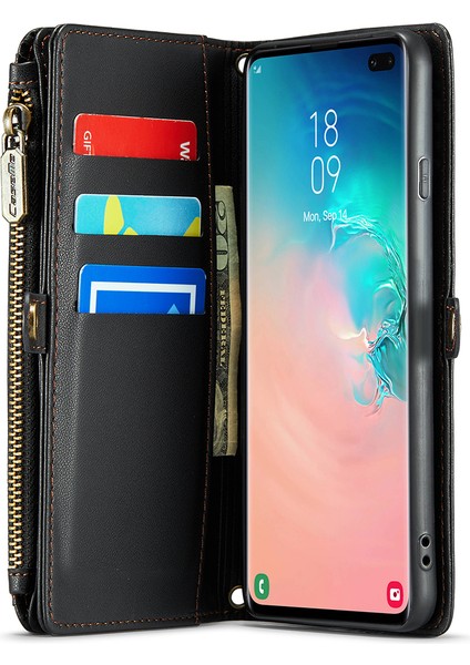 Samsung Galaxy S10 Plus Için Cüzdan Telefon Kılıfı Askılı Pu Deri Kapak Kılıfı-Siyah (Yurt Dışından)
