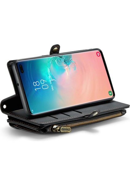 Samsung Galaxy S10 Plus Için Cüzdan Telefon Kılıfı Askılı Pu Deri Kapak Kılıfı-Siyah (Yurt Dışından)