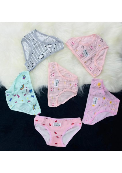 Yakamoz Toptan 6'lı Kız Çocuk Desenli Likralı Slip-Külot