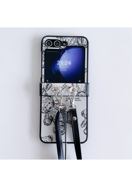 Samsung Galaxy Z Flip6 5g Kılıf Sevimli Ayı Pu Deri Kaplamalı Pc Telefon Kılıfı, Çapraz Askılı-Gri (Yurt Dışından)