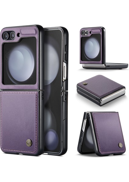 Caseme Samsung Galaxy Z Flip6 5g Kılıf Litchi Texture Deri+Pc Telefon Kapağı-Mor (Yurt Dışından)