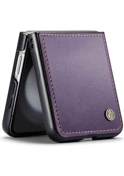 Caseme Samsung Galaxy Z Flip6 5g Kılıf Litchi Texture Deri+Pc Telefon Kapağı-Mor (Yurt Dışından)