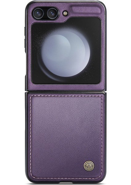 Caseme Samsung Galaxy Z Flip6 5g Kılıf Litchi Texture Deri+Pc Telefon Kapağı-Mor (Yurt Dışından)
