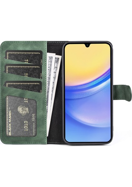 Samsung Galaxy M15 5g Kılıf Çift Renk Ekleme Telefon Deri Kılıf-Yeşil (Yurt Dışından)