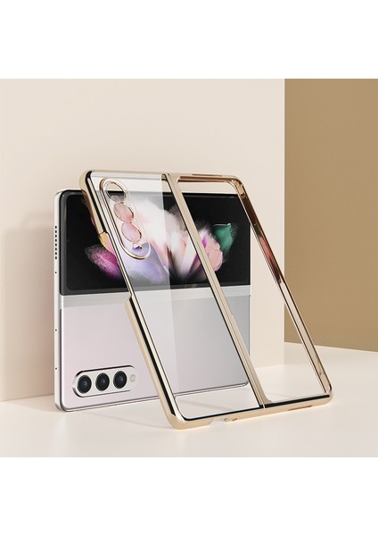 Samsung Galaxy Z Fold3 5g Kılıf Galvanik Metal Çerçeve + Temperli Cam Telefon Kapağı-Altın Için (Yurt Dışından)