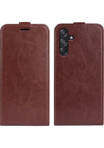 Samsung Galaxy M55 5g Kılıf Dikey Çevirme Kart Yuvaları Deri Telefon Kapağı-Kahverengi (Yurt Dışından)