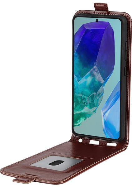 Samsung Galaxy M55 5g Kılıf Dikey Çevirme Kart Yuvaları Deri Telefon Kapağı-Kahverengi (Yurt Dışından)