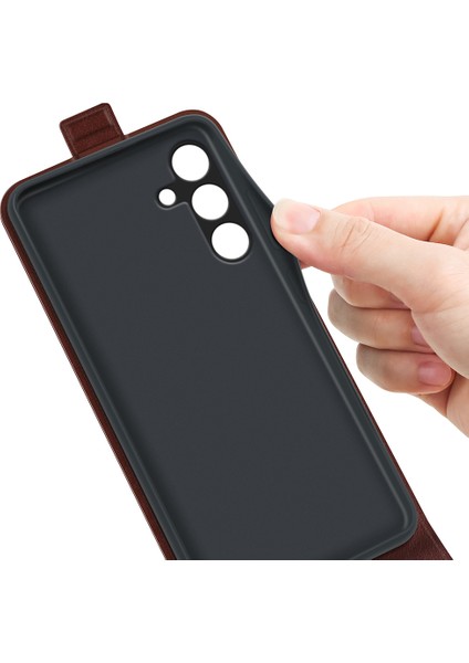 Samsung Galaxy M55 5g Kılıf Dikey Çevirme Kart Yuvaları Deri Telefon Kapağı-Kahverengi (Yurt Dışından)