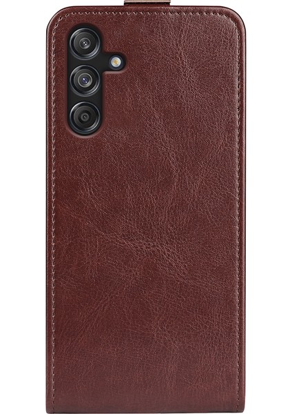 Samsung Galaxy M55 5g Kılıf Dikey Çevirme Kart Yuvaları Deri Telefon Kapağı-Kahverengi (Yurt Dışından)