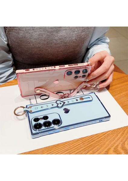 Samsung Galaxy S22 Ultra 5g Kılıf Aşk Kalp Desenli Tpu Telefon Kapak Bileklik Parmak Tutucu-Mor (Yurt Dışından) fiyatları