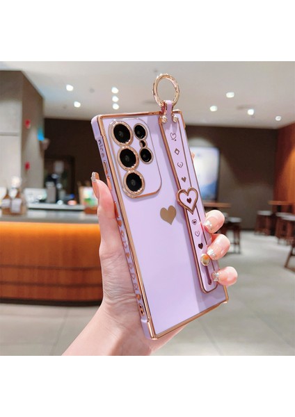 Samsung Galaxy S22 Ultra 5g Kılıf Aşk Kalp Desenli Tpu Telefon Kapak Bileklik Parmak Tutucu-Mor (Yurt Dışından) fırsatları