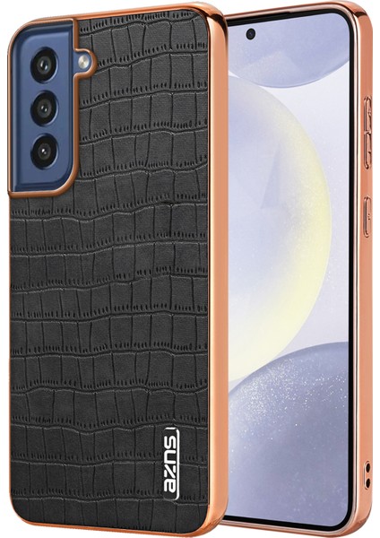 Azns Samsung Galaxy S21 Fe 5g Kılıf Timsah Dokulu Galvanik Deri Arka Telefon Kapağı-Siyah (Yurt Dışından)