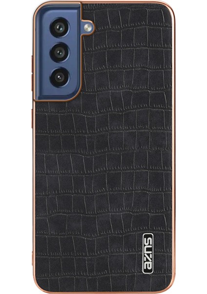 Azns Samsung Galaxy S21 Fe 5g Kılıf Timsah Dokulu Galvanik Deri Arka Telefon Kapağı-Siyah (Yurt Dışından)