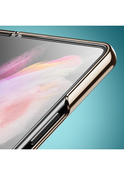 Samsung Galaxy Z Fold3 5g Kılıf Galvanik Metal Çerçeve + Temperli Cam Telefon Kapağı-Siyah (Yurt Dışından)