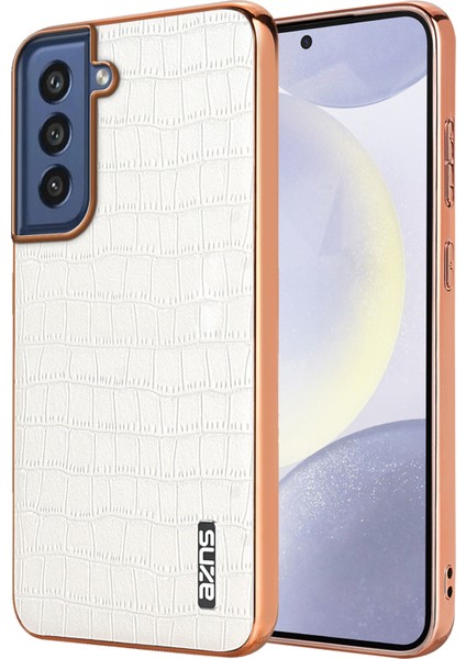 Azns Samsung Galaxy S21 Fe 5g Kılıf Timsah Dokulu Galvanik Deri Arka Telefon Kapağı-Beyaz (Yurt Dışından)