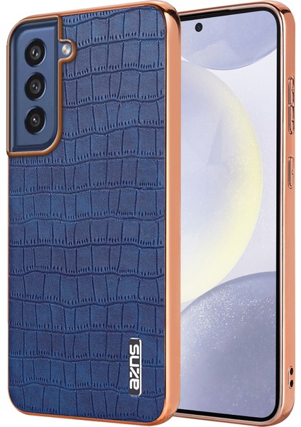 Azns Samsung Galaxy S21 Fe 5g Kılıf Timsah Doku Galvanik Deri Arka Telefon Kapağı-Mavi (Yurt Dışından)