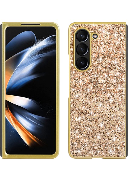 Samsung Galaxy Z Fold6 5g Telefon Kılıfı Için Glitter Elektroliz Tpu Çerçeve Pc Arka Kapak-Altın (Yurt Dışından)