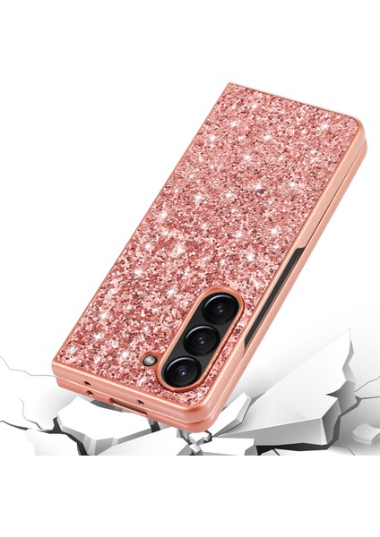 Samsung Galaxy Z Fold6 5g Telefon Kılıfı Için Glitter Elektroliz Tpu Çerçeve Pc Arka Kapak-Altın (Yurt Dışından)