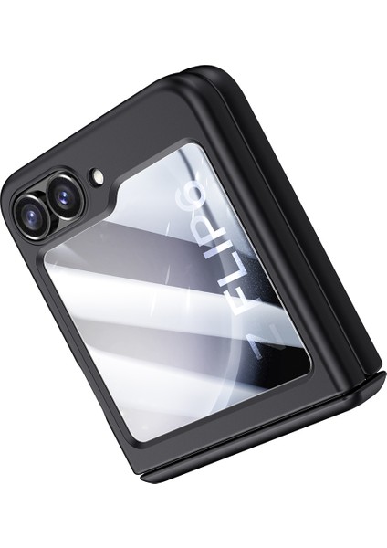 Samsung Galaxy Z Flip6 5g Kılıf Menteşe Koruma Pc Telefon Kapağı Temperli Cam Arka Ekran Filmi-Siyah (Yurt Dışından)