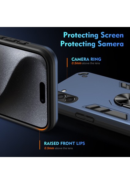 Samsung Galaxy M15 5g Kılıf Pc+Tpu Telefon Kılıfı, Halkalı Kickstand-Mavi (Yurt Dışından)