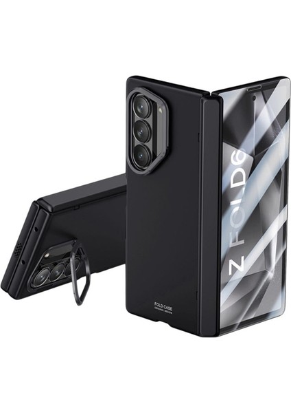 Samsung Galaxy Z Fold6 5g Kılıf Kickstand Sert Pc Telefon Kapağı Hd Temperli Cam Film-Siyah (Yurt Dışından)