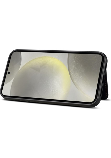 Eseble Samsung Galaxy S24+ Kılıf Ekleme Renkli Pu Deri Arka Kapak Kart Tutuculu-Koyu Gri (Yurt Dışından)