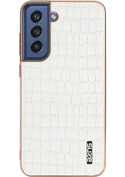 Azns Samsung Galaxy S21 Fe 5g Kılıf Timsah Dokulu Galvanik Deri Arka Telefon Kapağı-Beyaz (Yurt Dışından)