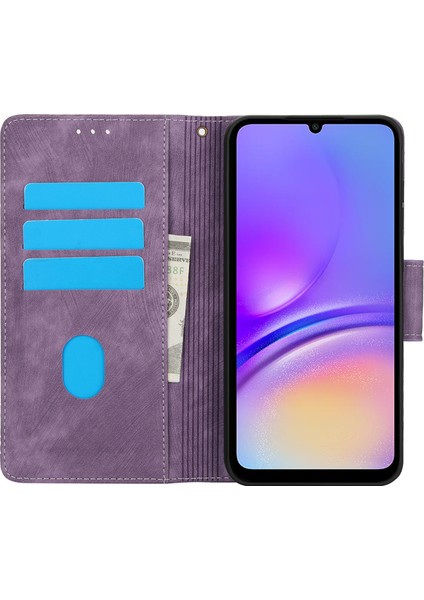 Samsung Galaxy A05 4g Kılıf Cüzdan Deri Kapak Çiçek Baskılı-Mor (Yurt Dışından)