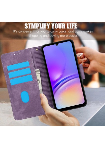 Samsung Galaxy A05 4g Kılıf Cüzdan Deri Kapak Çiçek Baskılı-Mor (Yurt Dışından)