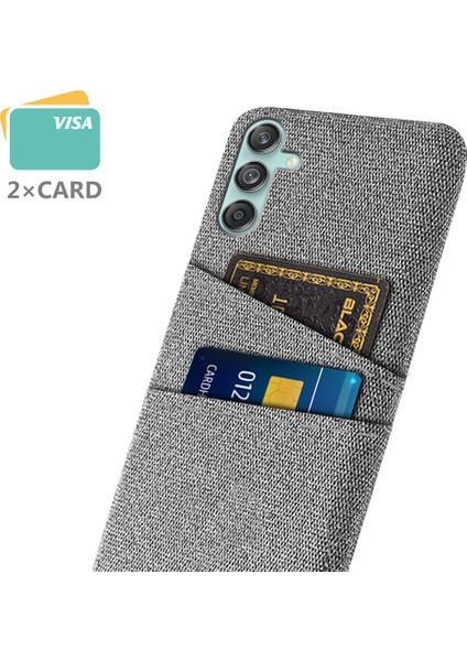Samsung Galaxy M55 5g Kılıf Çift Kart Yuvalı Pc+Kumaş Telefon Kapağı-Açık Gri (Yurt Dışından)