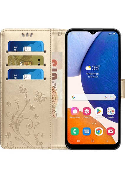 Samsung Galaxy M55 5g Kılıf Cüzdan Çiçek Pu Deri Telefon Kapağı-Altın (Yurt Dışından)