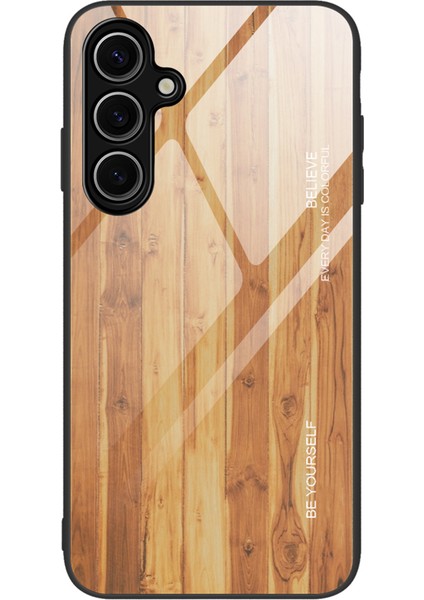 Samsung Galaxy S24 Fe Kılıf Tpu Çerçeve Temperli Cam Arka Telefon Kapağı Ahşap Doku-Kahverengi (Yurt Dışından)