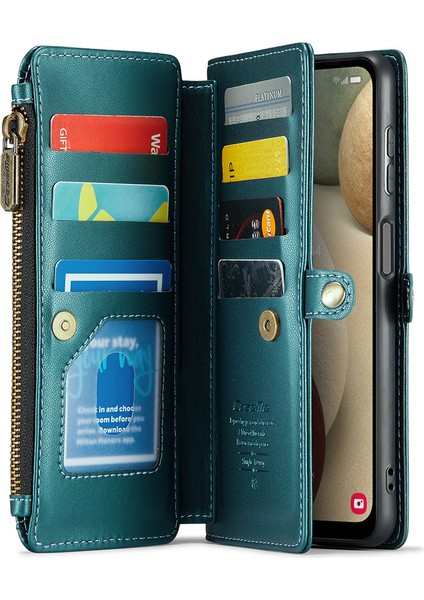 Caseme Samsung Galaxy A12 Kılıf Deri Çanta Telefon Kapağı Manyetik Kapatma Fermuar Cep-Yeşil (Yurt Dışından)