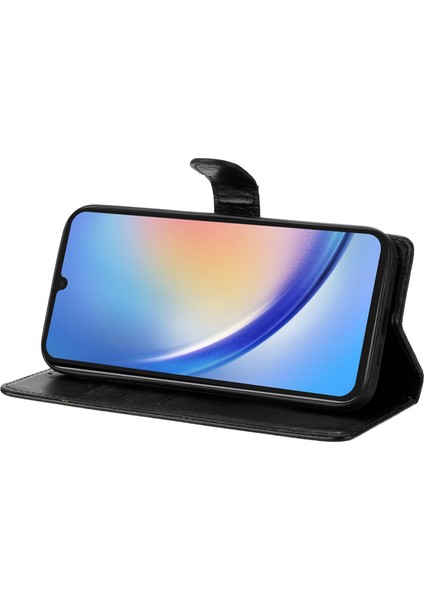 Samsung Galaxy A24 4g (162.1 x 77.6 x 8.3mm) Telefon Kılıfı Baskılı Deri Cüzdan Kapağı-Siyah (Yurt Dışından)