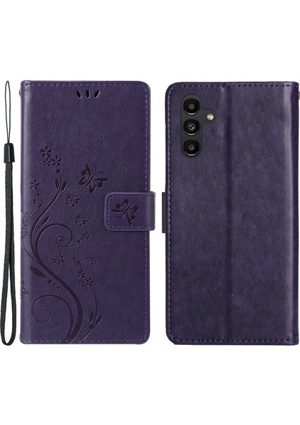 Samsung Galaxy M55 5g Kılıf Cüzdan Çiçek Pu Deri Telefon Kılıfı-Koyu Mor (Yurt Dışından)