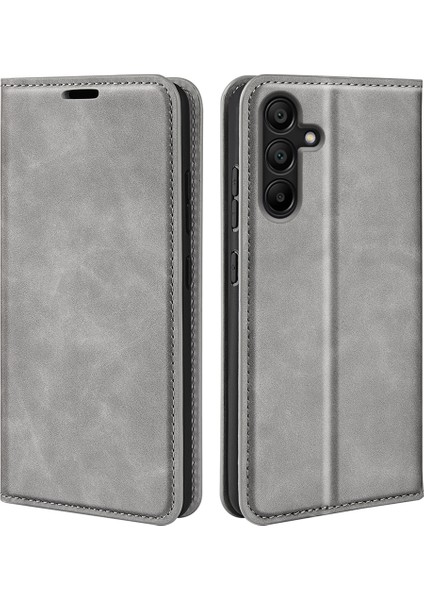Samsung Galaxy M15 5g Kılıf Skin Feel Çizilmez Deri Cüzdan Telefon Kapağı-Gri (Yurt Dışından)