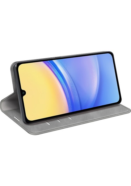 Samsung Galaxy M15 5g Kılıf Skin Feel Çizilmez Deri Cüzdan Telefon Kapağı-Gri (Yurt Dışından)