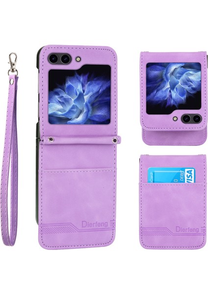 Dıerfeng Samsung Galaxy Z Flip6 5g Kart Yuvası Kılıf Hatları Baskılı Telefon Kapağı-Mor (Yurt Dışından)