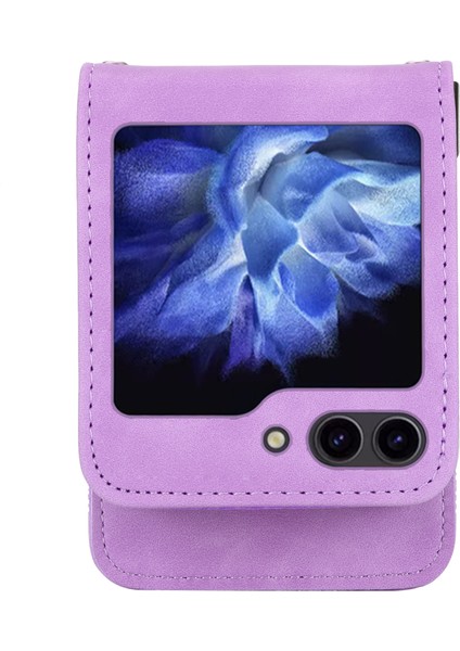 Dıerfeng Samsung Galaxy Z Flip6 5g Kart Yuvası Kılıf Hatları Baskılı Telefon Kapağı-Mor (Yurt Dışından)