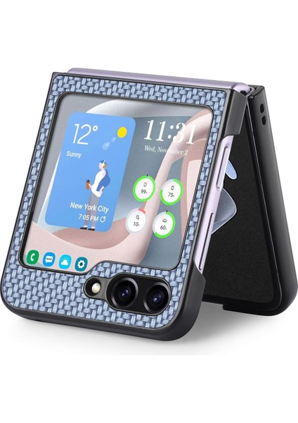 Seashell Digital Samsung Galaxy Z Flip6 5g Kılıf Karbon Fiber Doku Pu Deri + Pc Telefon Kapağı-Mavi (Yurt Dışından)