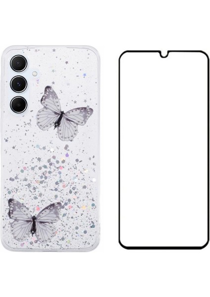 Wanlonfeng Aw Serisi Samsung Galaxy A35 5g Kılıf Temperli Cam Filmli Sparkle Tpu Telefon Kapağı-Beyaz (Yurt Dışından)