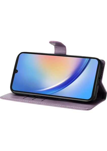 Samsung Galaxy A35 5g Cüzdan Kılıf Çiçek Baskılı Deri Telefon Kılıfı-Mor (Yurt Dışından)
