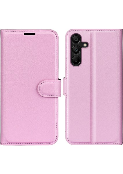 Samsung Galaxy M15 5g Kılıf Litchi Doku Deri Telefon Kapak Kart Yuvası Manyetik Toka-Pembe (Yurt Dışından)