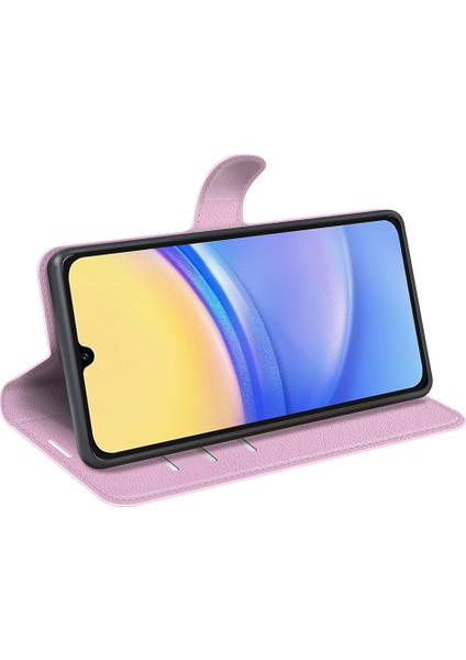 Samsung Galaxy M15 5g Kılıf Litchi Doku Deri Telefon Kapak Kart Yuvası Manyetik Toka-Pembe (Yurt Dışından)