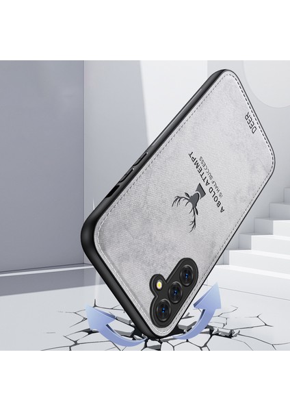 Samsung Galaxy S24 Fe Kılıf Kumaş Dokulu Geyik Desenli Deri Arka Telefon Kapağı-Gri (Yurt Dışından) fiyatları
