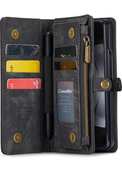 Caseme Samsung Galaxy Z Fold5 5g Kılıf Standı Fermuarlı Cüzdan Deri Telefon Kapağı-Siyah (Yurt Dışından)