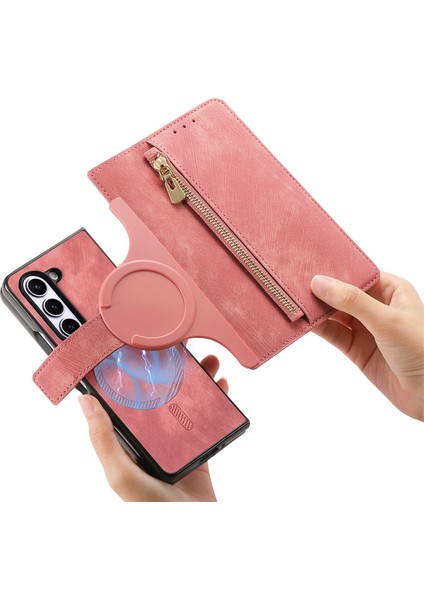Samsung Galaxy Z Fold6 5g Kılıf Fermuarlı Kese ile Ayrılabilir Pu+Tpu Cüzdan Telefon Kılıfı-Pembe (Yurt Dışından) fırsatları