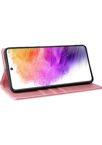 Samsung Galaxy A73 5g Kılıf Için Rfıd Engelleme Pu Deri Çevirmeli Telefon Kapağı Stand-Pembe (Yurt Dışından)