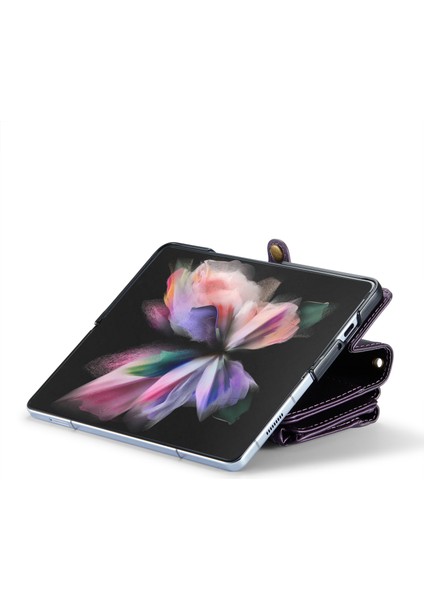 Caseme Samsung Galaxy Z Fold3 5g Kılıf Deri Telefon Çantası Stylus Yuvalı-Mor (Yurt Dışından)