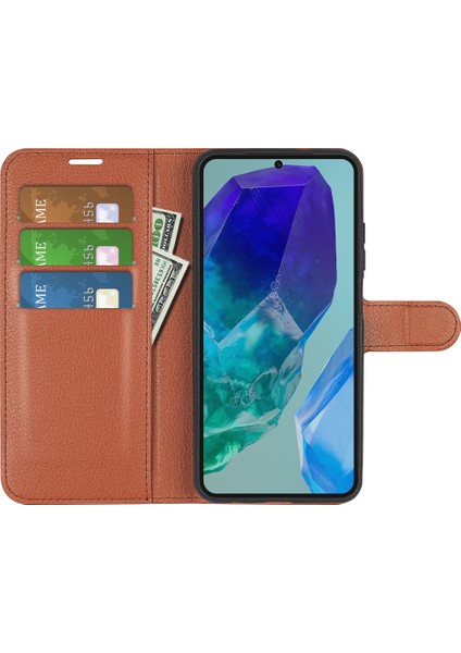Samsung Galaxy M55 5g Kılıf Litchi Doku Kart Yuvası Deri Telefon Kılıfı Cüzdan-Kahverengi (Yurt Dışından)